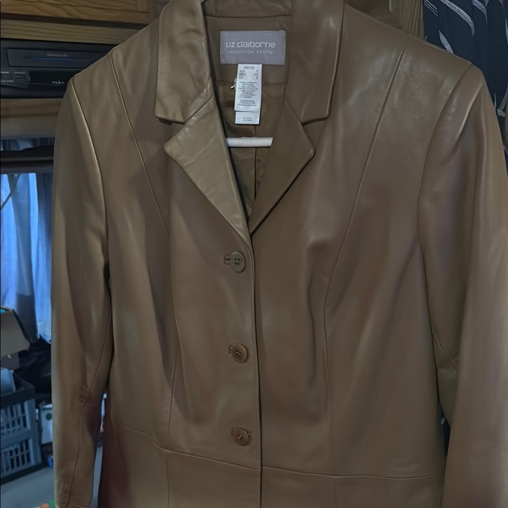 Liz Claiborne Tan Leather Blazer Timeless Elegance
